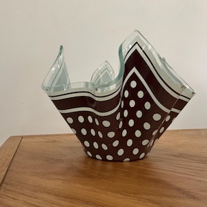 Vintage Chance Brothers Brown Polka Dot Handkerchief Vase – Mid-Century Glass – Made in England