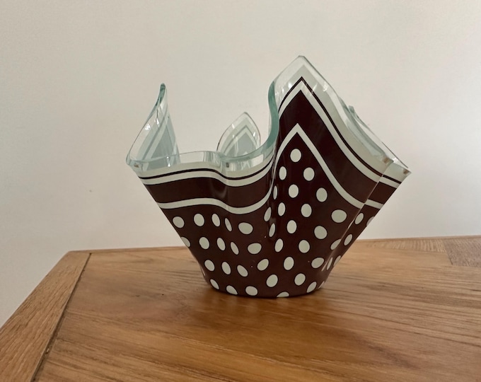 Vintage Chance Brothers Brown Polka Dot Handkerchief Vase – Mid-Century Glass – Made in England