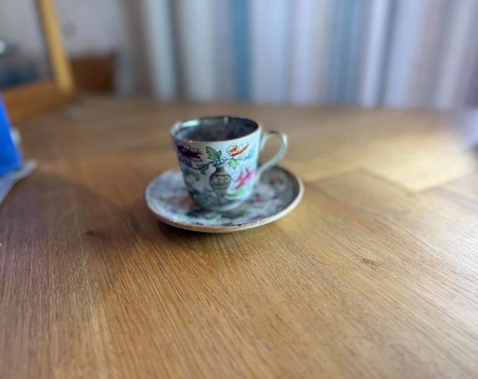 Vintage Hand-Painted Ceylon Cup  Saucer  Chinoiserie Ironstone Design