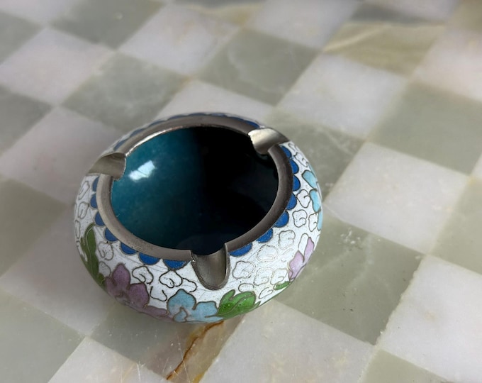 Vintage Cloisonné Enamel Ashtray – Floral Chinese Brass & Enamel