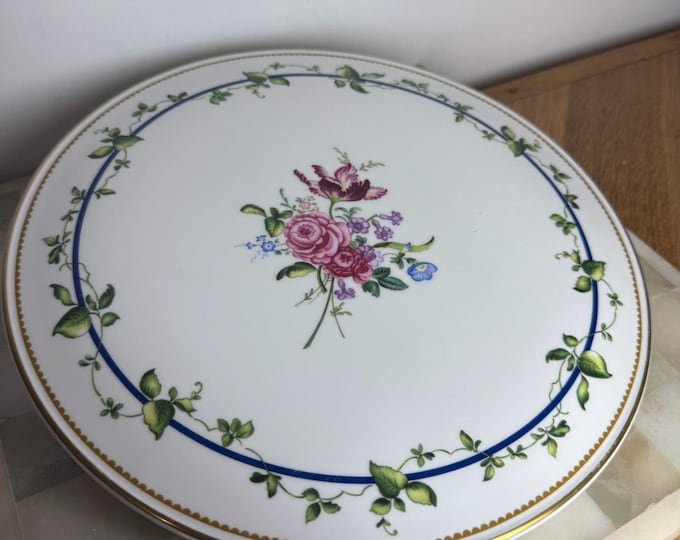 Royal Worcester Sheridan Fine Bone China Cake Plate  Floral  Vine Design Blue Border 1992