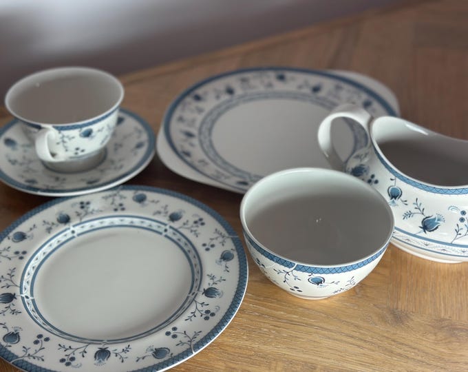 Vintage Royal Doulton Cambridge China Set: Blue Floral English Dinnerware