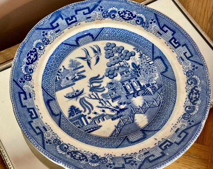 Antique Blue Willow Pattern Plate – 10” Vintage English Transferware | Crazed Glaze | Collector’s Piece