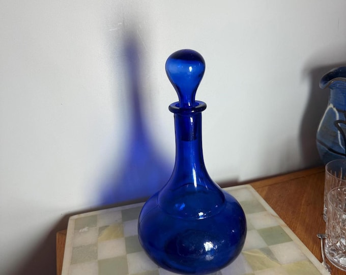 Antique Bristol Blue Glass Decanter with Stopper English Bristol Ware Victorian