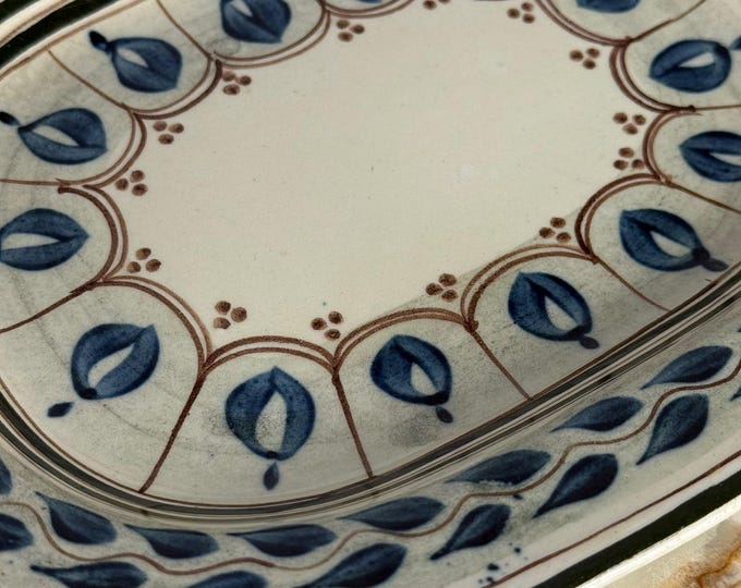 Antique Royal Adams Hand Painted Platter  Blue  Brown Leaf Pattern