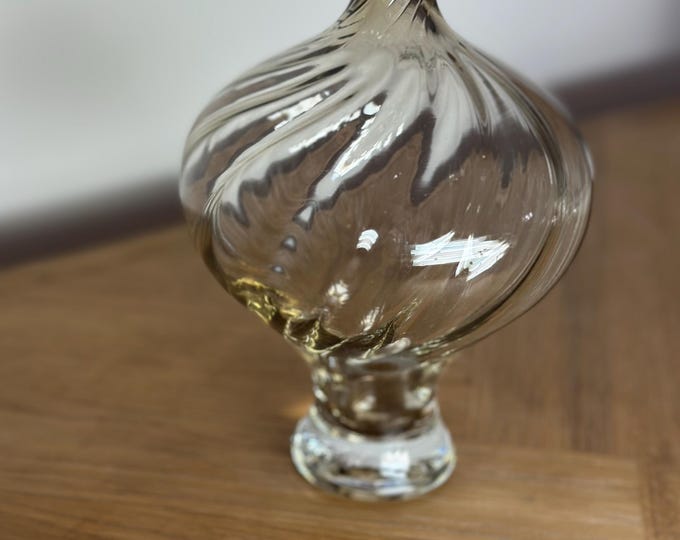 Royal Doulton Hand Made Art Glass Vase – Swirled Amber-Tinted Pedestal Vase – Postmodern Vintage