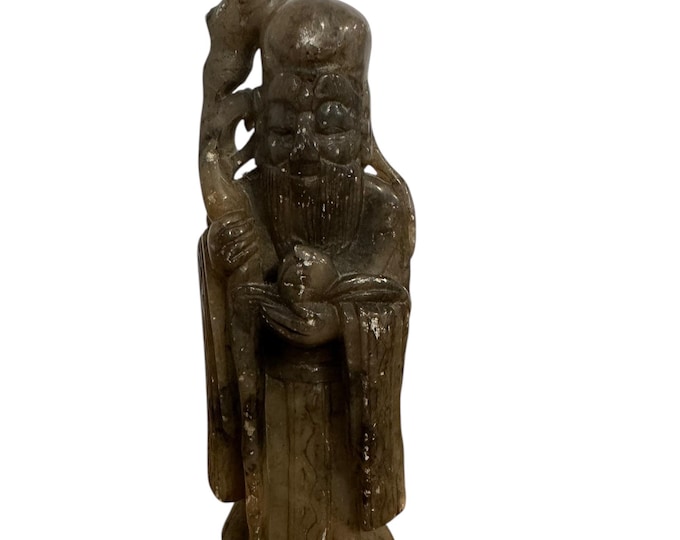 Vintage Chinese Carved Stone Figurine – Wise Man or Immortal – 7” Tall