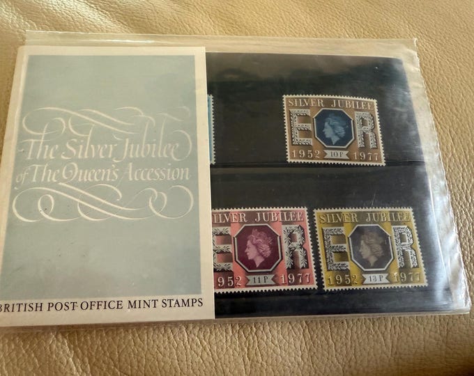 Vintage 1977 Silver Jubilee Mint Stamp Pack – HM Queen Elizabeth II – 25th Anniversary of Accession – British Post Office