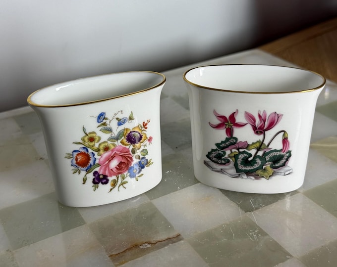 Royal Worcester Bone China Cache Pots: Floral English Vases