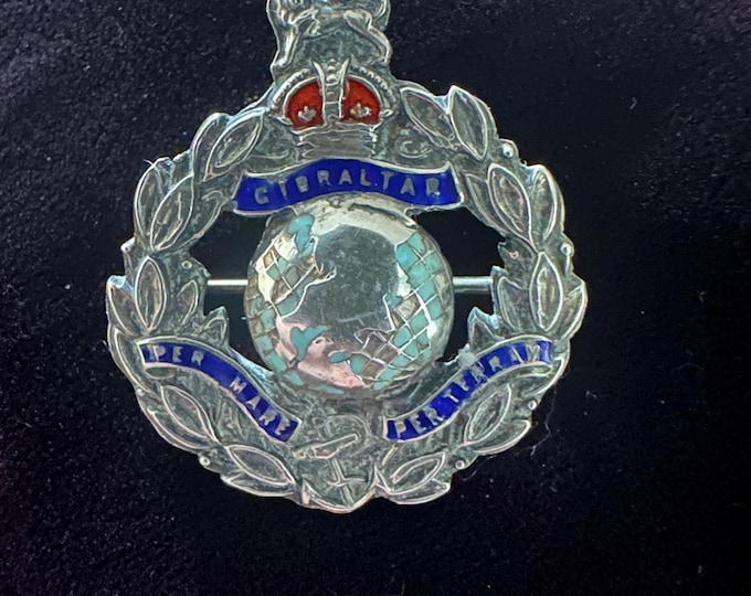 Vintage Royal Marines Sweetheart Brooch – Sterling Silver & Enamel, WWII Era Military Badge, “Per Mare Per Terram”