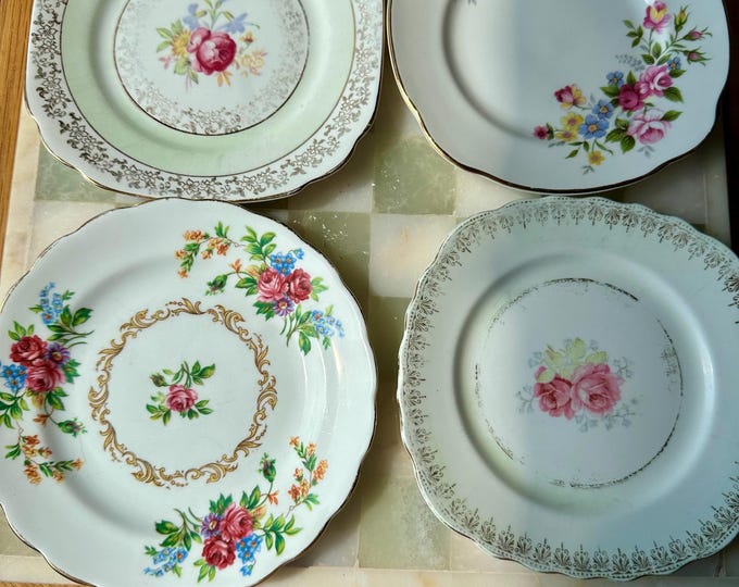 Vintage English Bone China Plates Set: Floral Tea Party Decor
