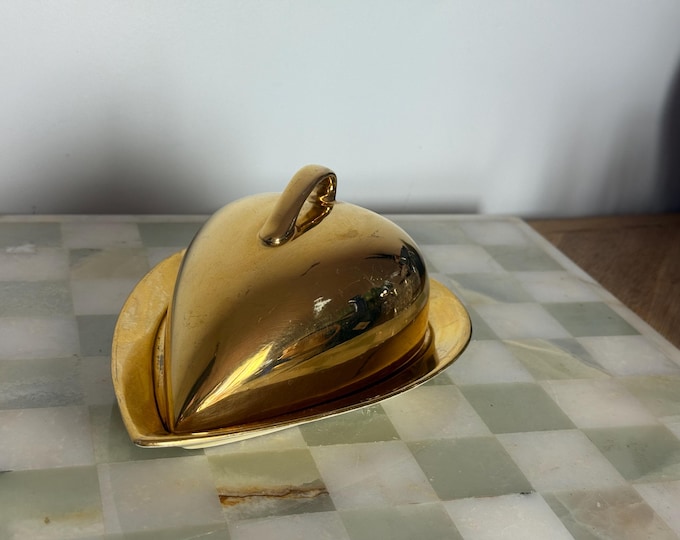 Vintage Royal Winton Grimwades Heart-Shaped Butter Dish – Gilded Ceramic, England, 1950s