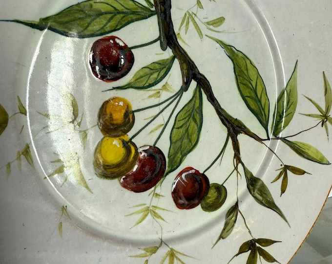 Antique Hand-Painted Ceramic Plate with Olives 19th Century Continental Faience