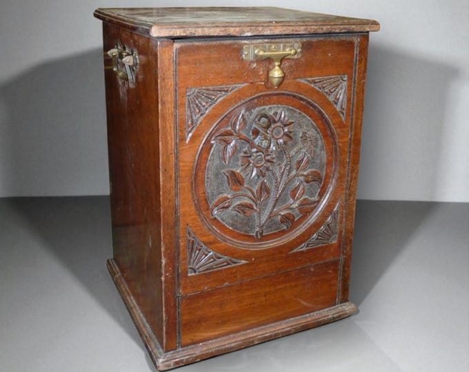 Victorian Mahogany Coal Purdonium Carved Fireplace Box, c.1890