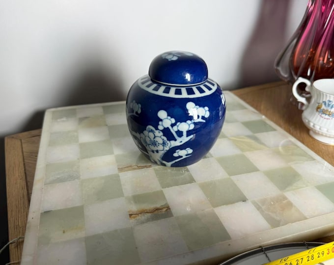 Blue and White Decorative Ginger Ceramic Jar with Floral Design