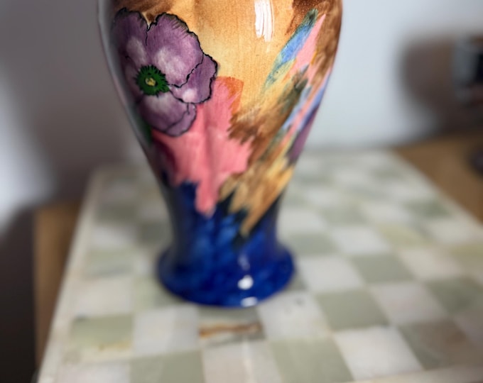 Vintage H & K Tunstall Vase: Hand-Painted Floral Art Pottery, 1930s English Baluster Vase