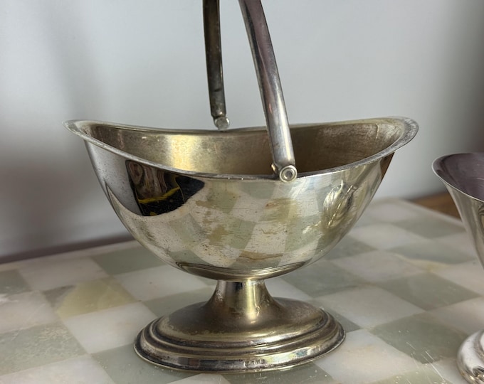 Vintage Silver Plate Sugar Basket: EPNS Oval Pedestal Bowl, English Tableware