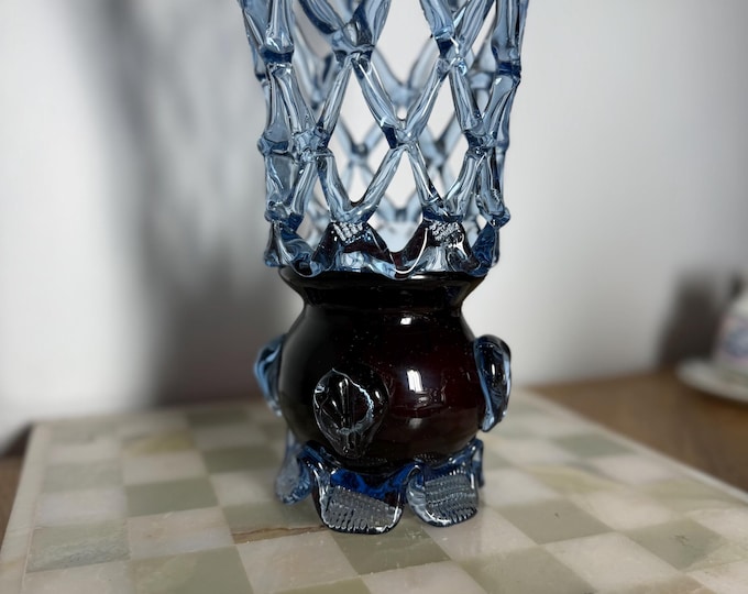 Spectacular Vintage Crystal Crown Centerpiece | Ruby Red & Clear Crystal | European Art Glass | Elaborate Lattice Design | Statement Piece