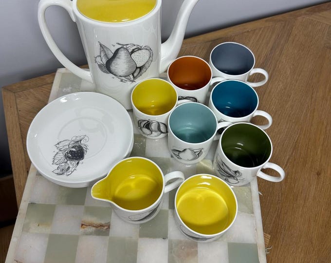 Wedgwood Susie Cooper Bone China Coffee / Tea Set – Colour Glaze Fruit – Vintage 1960s