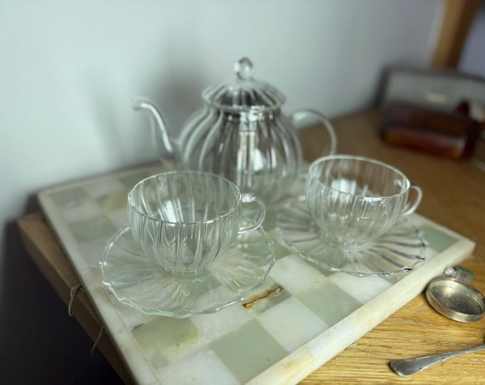 Fortnum  Mason Glass Tea Set  Teapot with Infuser  Cups  Elegant Dining Experience