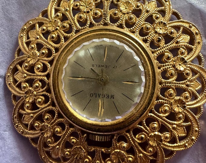 Vintage Gold Filigree MEGALO Wind-Up Pendant Watch – Swiss Made – Working Order