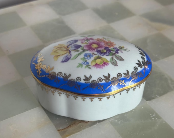 Vintage Floral Porcelain Trinket Boxes: PM Fine China GDR Set