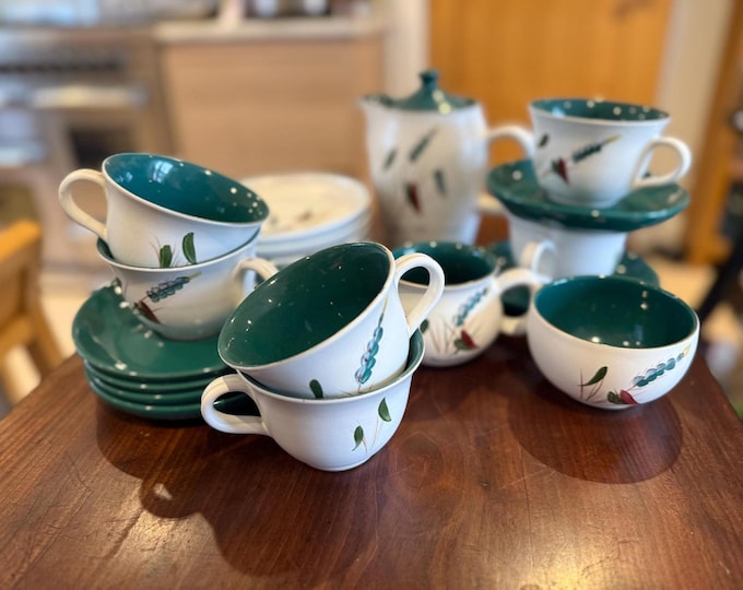 Vintage Denby Greenwheat Tea Set Mid Century Hand Painted Pottery (1950s–1970s)