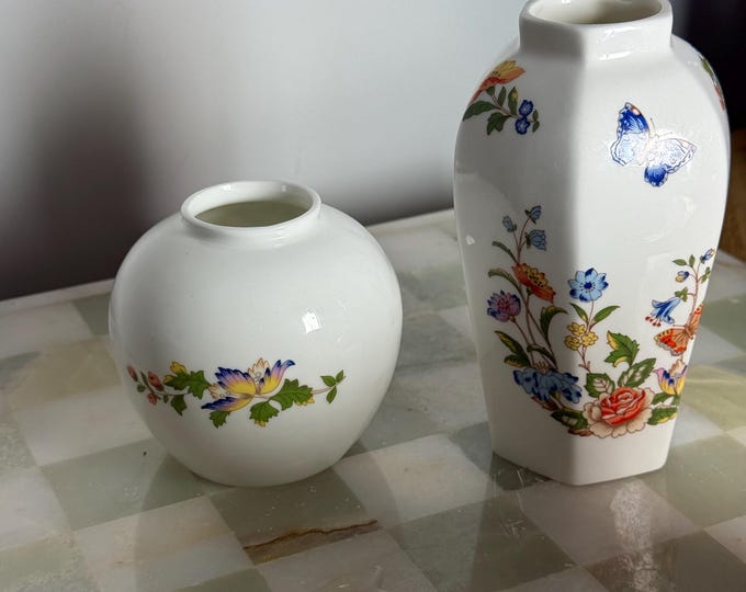 Aynsley Cottage Garden Bud Vases: Bone China Floral Butterfly Design