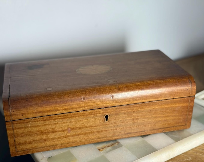 Antique Inlaid Wooden Box  Victorian Marquetry Design c1900