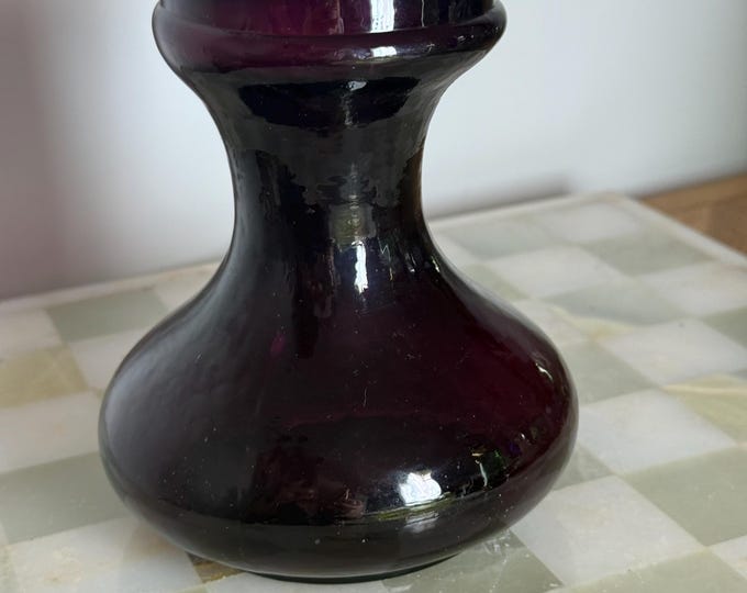 Hand-Blown Amethyst Art Glass Vase: Studio Pontil Base, Rustic Modern Decor