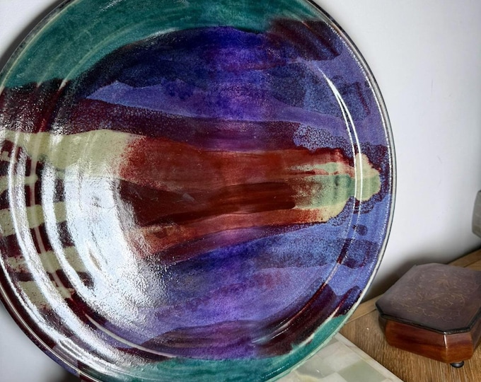 Vintage, very large Studio Pottery Platter  Abstract Glaze UNIQUE ARTISAN PIECE