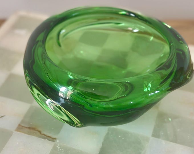 Mid-Century Modern Green Sommerso Art Glass Bowl | Handblown Murano Style