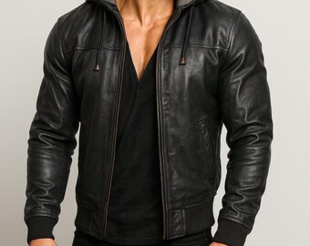 ジャケット・アウター archive grunge real leather hoodie BL94 archive grunge real leather hoodie BL94