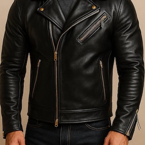 Men&#39;s Sheep Leather Biker Jacket: Slim Fit Motorcycle Style