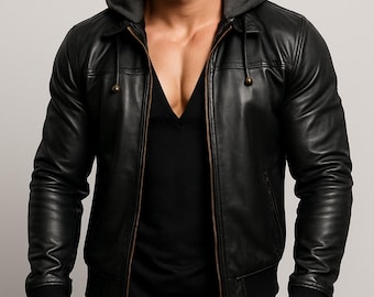 Men's Genuine Leather Hoodie Jacket | Shadowforge V1 by Daaran Men's Genuine Leather Hoodie Jacket | Shadowforge V1 by Daaran