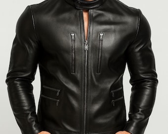 Men's Sheep Leather Moto Jacket: Slim Fit Biker Jacket with Dual Zipper | Daaran