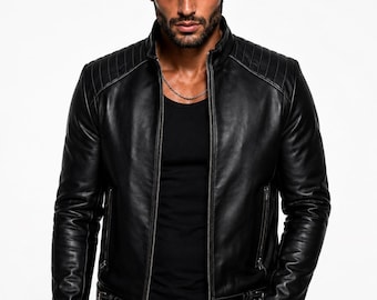 Handgefertigte Slim Fit Moto-Lederjacke: Bikeroberbekleidung | Schafsleder von Daaran
