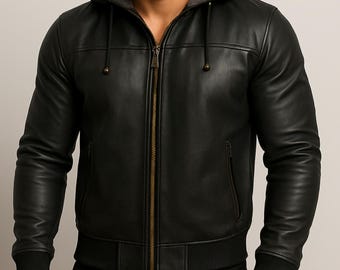 ジャケット・アウター archive hoodie leather jacket darkwear Men's Genuine Leather Hoodie Jacket | Shadowforge V1 by Daaran