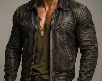 Dark Brown Distressed Sheep Leather Jacket - Darkstone