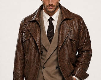 Men's Oversized Brown Sheep Leather Aviator Jacket | Relaxed Fit Blouson Style