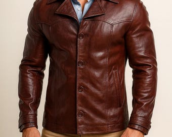 Men’s Sheepskin Leather Biker Jacket – Slim Fit Vintage Café Racer Style – Handmade Motorcycle Coat