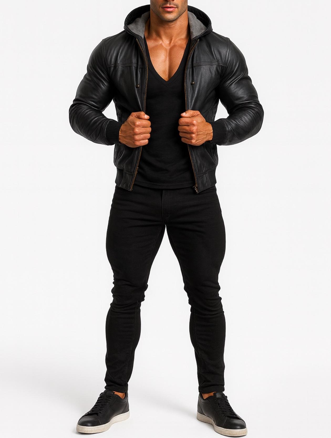 Men's Genuine Leather Hoodie Jacket | Shadowforge V1 by Daaran