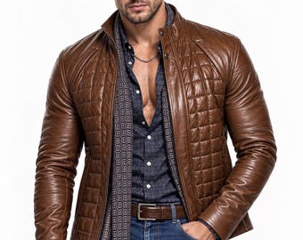 Quilted Sheep Leather Moto Jacket: Slim Fit Handmade Outerwear