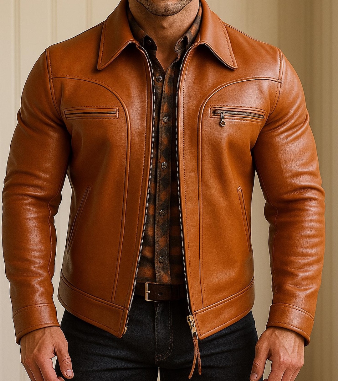 Daaran 'royce' Chestnut Sheep Leather Jacket – Slim Fit Outerwear