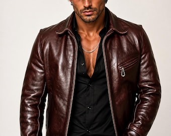 Handmade Oxblood Sheepskin Leather Bomber Jacket – Men’s Classic Fit, Genuine Leather Outerwear