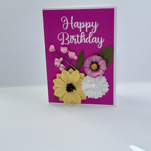 Floral Birthday Card – Handmade Birthday Card for Her – Elegant Greeting Card with 3D Flowers