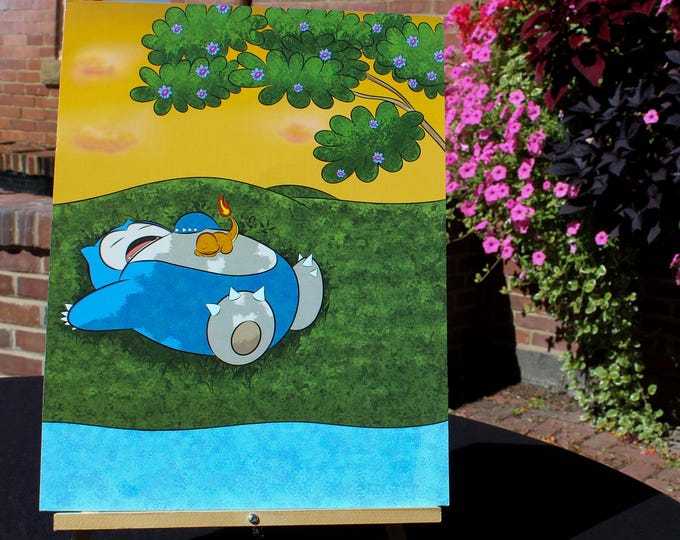 Snorlax & Charmander Cozy Sunset Wall Art
