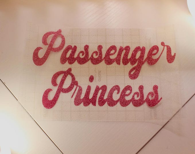 Passenger Princess Glitter Iron On Decal, Girly Graphic Tee Transfer
