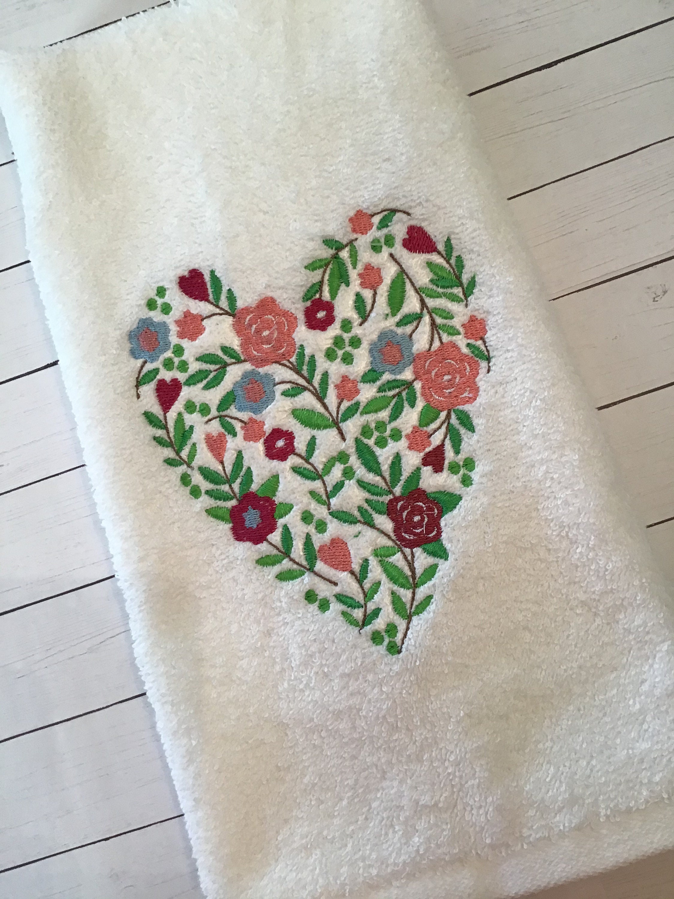 Floral Heart hand or bath towel Etsy