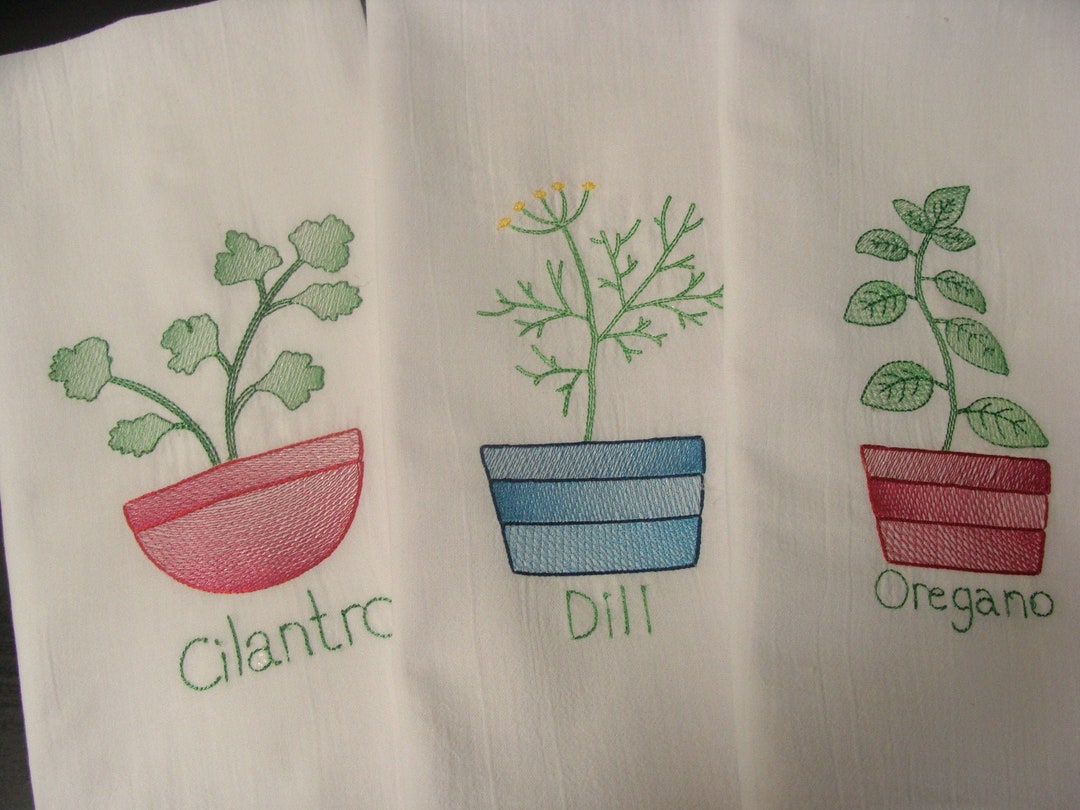 Embroidered Herb Kitchen Towels in Many Designs......pick One Etsy